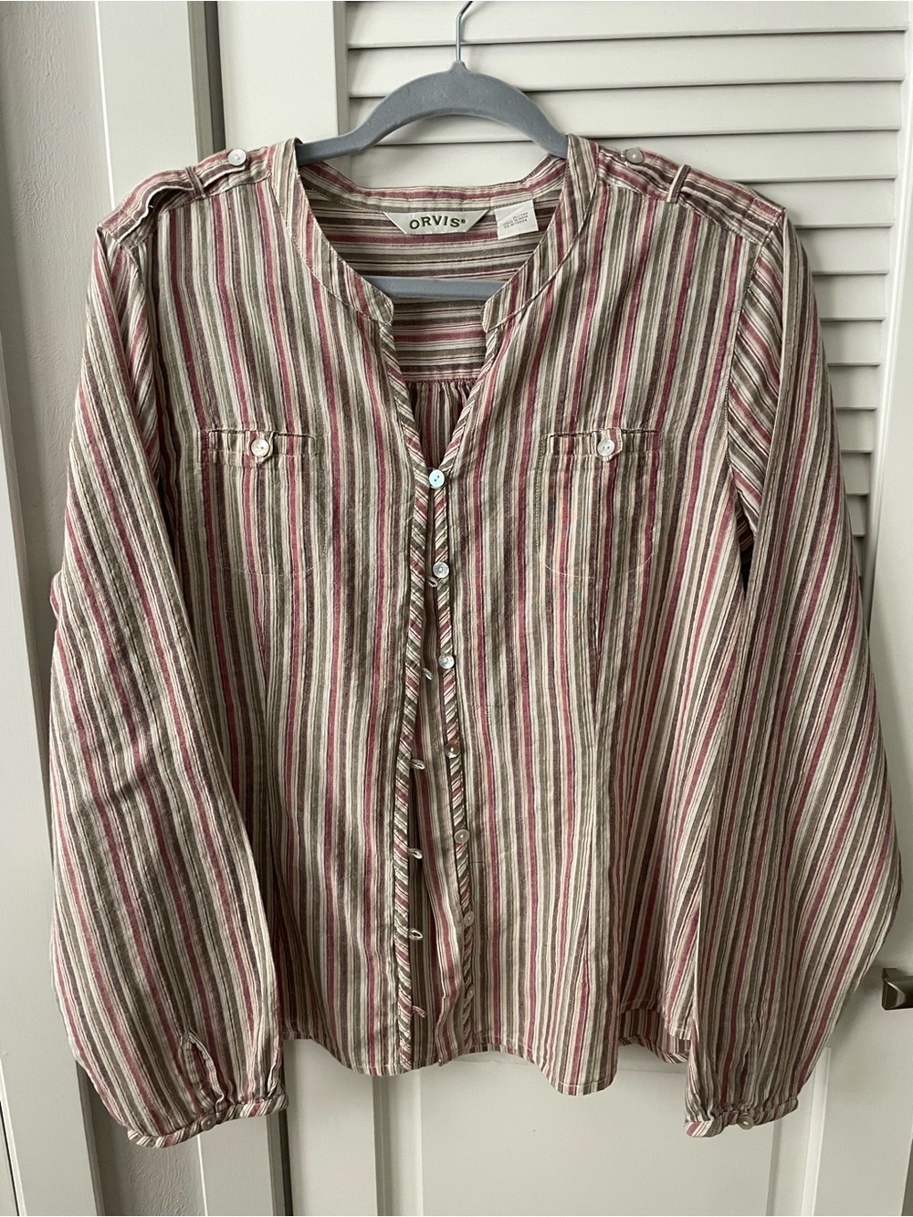 Orvis Women’s Button Down Shirt Long Sleeved Striped Cotton Size L